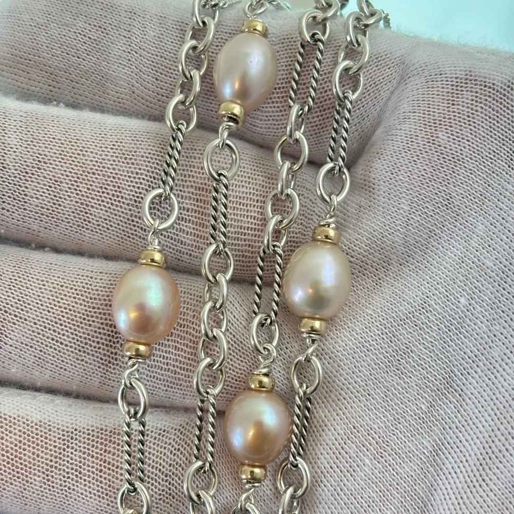 David Yurman 925 & 18k Gold Bijoux Pearl Station Necklace 36.5